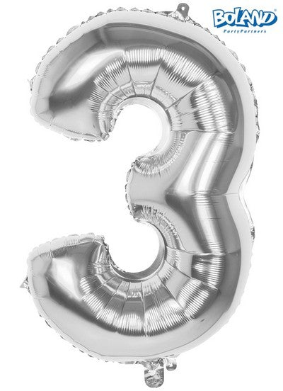 Pc. Foil balloon number '3' silver (86 c