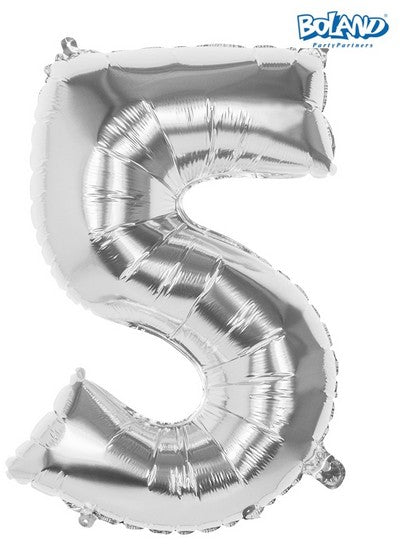 Pc. Foil balloon number '5' silver (86 c